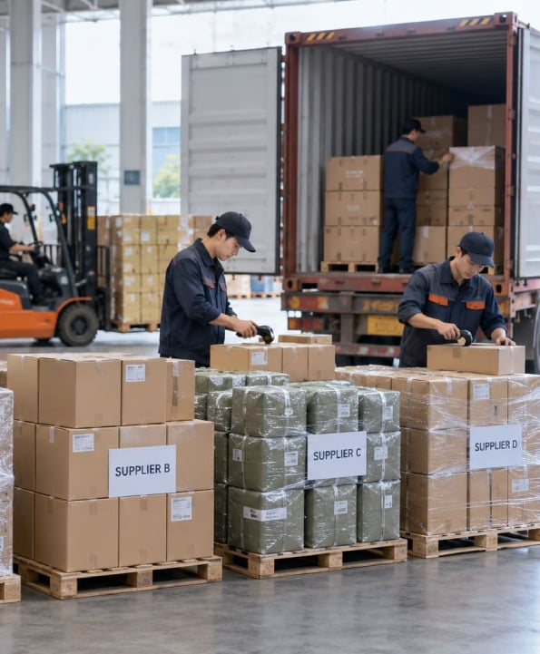 Multi-supplier cargo consolidation and centralized warehousing